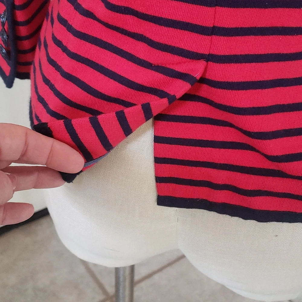 💐 TALBOTS Nautical Striped Knit Blazer Jacket Red Navy XS Petite Anchor Button - Picture 12 of 12